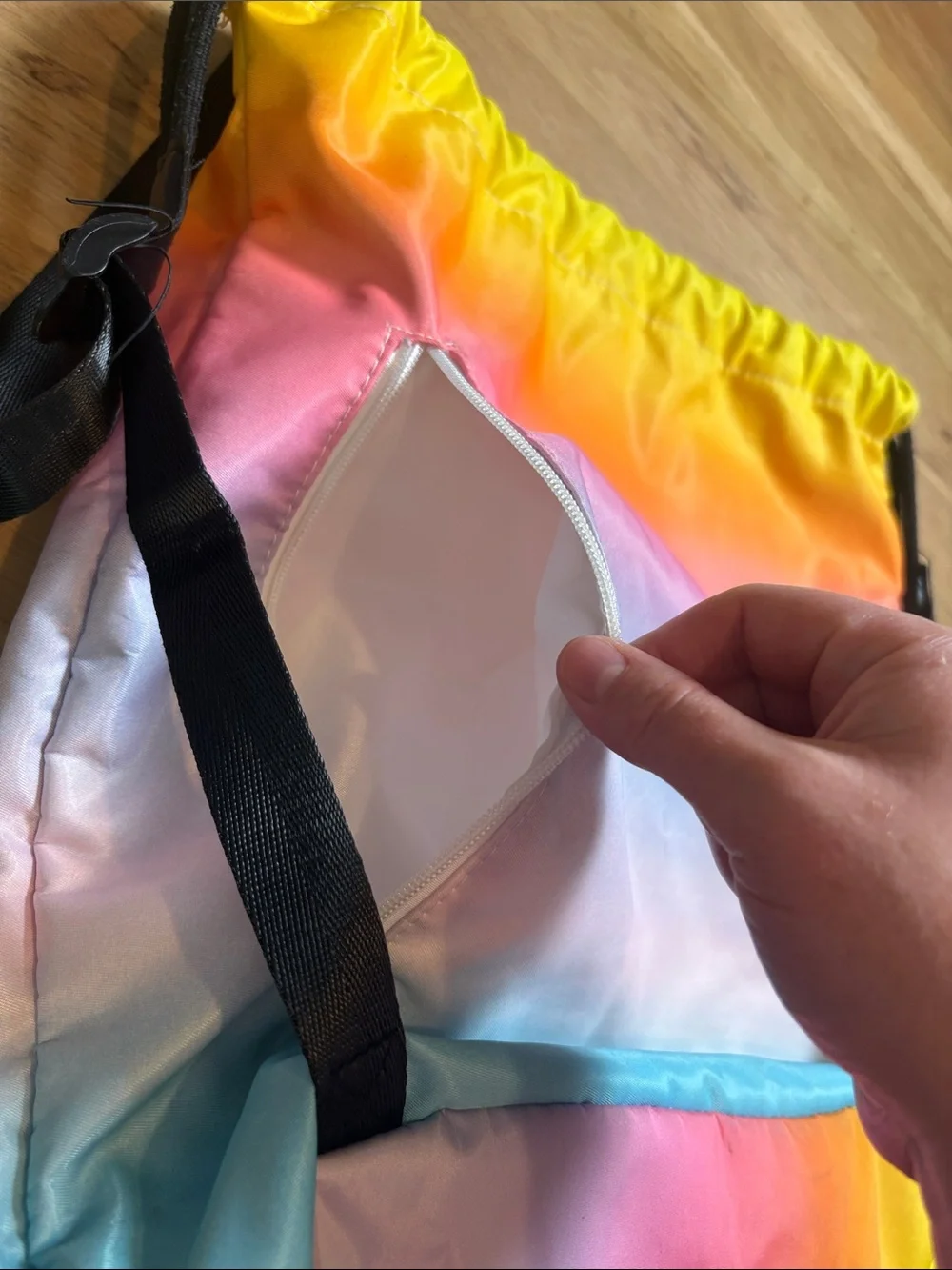 Wandf Charlotte Ombre Drawstring Backpack in Yellow Pink Blue